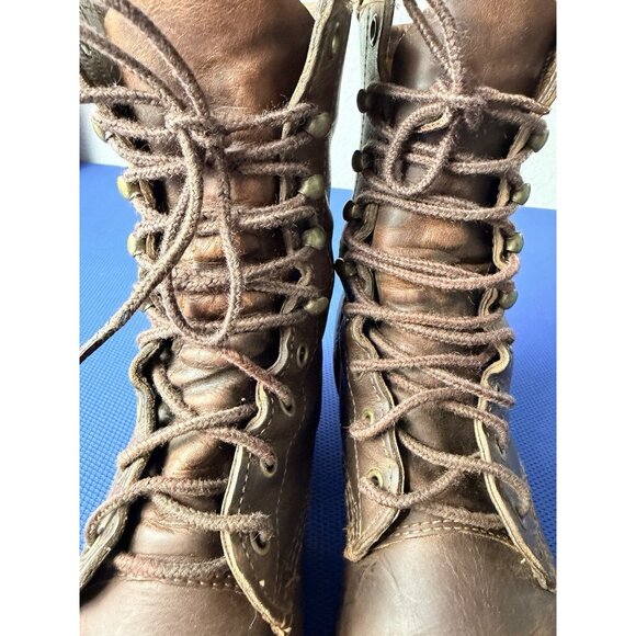 Vintage Bronw Leather Logging Boots Vibram Sole Packer Style Size 10D 1970s main image 8